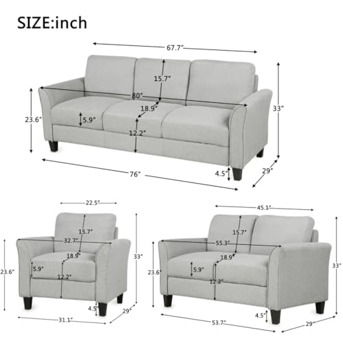 DUYHBAWRS Living Room Sets Furniture Armrest Sofa Single Chair 3-Seat (Chair,3-Seat, Light Gray) - Image 3