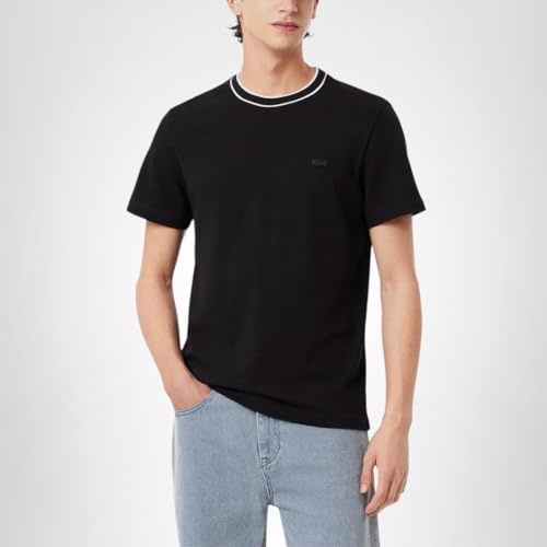 Lacoste Men's Stretch Piqué Stripe Collar T-Shirt, Black Striped Collar, Medium - Image 7