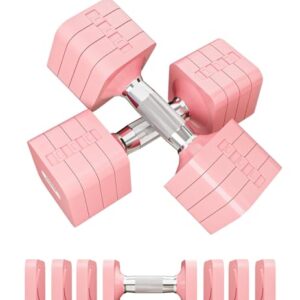 20LBS Adjustable Dumbbell Set for Women Men, 4 in 1 Free Weights Dumbbells Set Hand Weights Set Adjust Dumbbell Weight Set for Home Gym Exercise Workout Strength Training Equipments, Pink