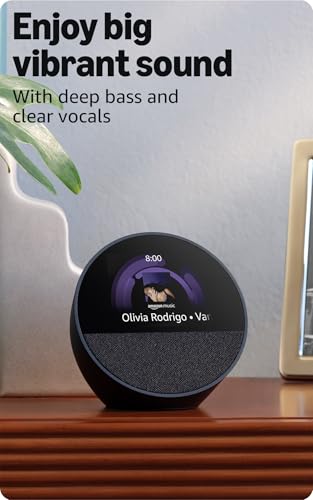 Like-New Amazon Echo Spot (newest model), Great for nightstands, offices and kitchens, Smart alarm clock with Alexa, Black - Image 3