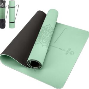 Yoga Mat Non Slip TPE Thick Yoga Mat with Alignment Mark, Large Size 72\”L x 32\”W x 0.32\”Th or 0.24\”Th, Anti-Tear Exercise & Fitness Mat for Yoga, Pilates & Floor Workouts (Green Black, Thickness-6mm)