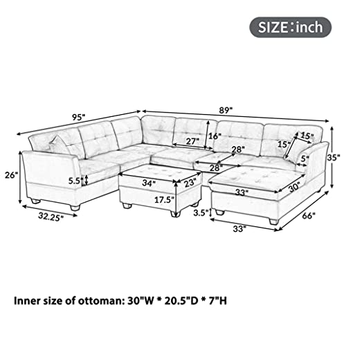 YWMLFZ U-Style Upholstery Sectional Sofa with Storage Ottoman Living Room Furniture Corner Set - Image 3