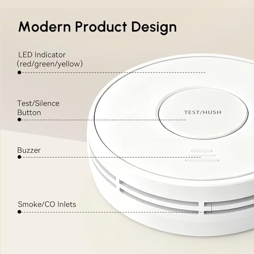 Smoke Detector Carbon Monoxide Detector Combo 10 Year Battery, KARUOTOP Smoke Alarm CO Detector with Large Test/Silence Button, Adhesive or Screw Installation - Image 8