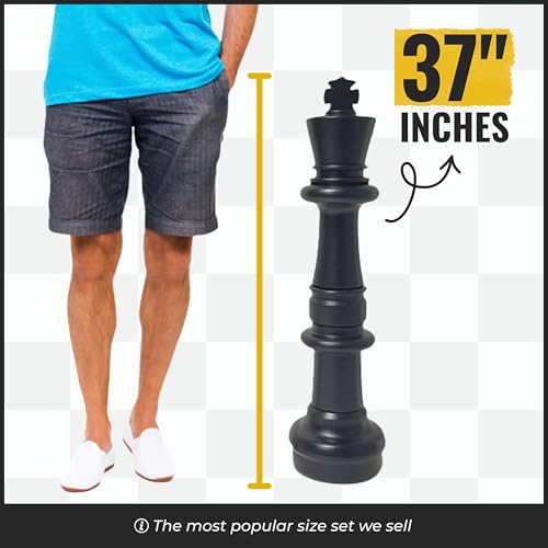 MegaChess Giant Chess Set Game with 37" Tall King - A Large Chess Set Yard Game for Families Looking for Outdoor Jumbo Games - 32 Large Pieces Made from Durable HDPE (Plastic Board Included) - Image 2