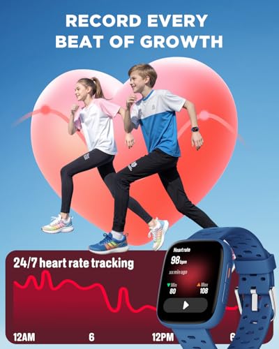 BIGGERFIVE Kids Watch No Phone Needed, 1.8\" Amoled Smart Fitness Watch Pedometer, Heart Rate, Sleep Tracker, 30m Waterproof, Step Counter, Puzzle Games, 100+ Dials, Gifts for Boys Girls 5-16, Blue - Image 5
