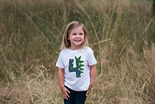 7 ate 9 Apparel Boy's Four 4 Fourth 4th Dinosaur Birthday Dino White T-Shirt 4T - Image 3