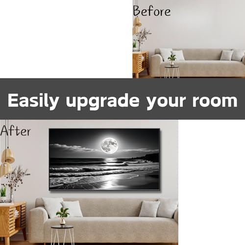 GOSTUDY Black and White Modern Wall Art,Night Sky Art,Moon and Ocean Landscape,Canvas Art Print, Black and White Pictures for Living Room,Bedroom,Dining Room,Entryway,Large Framed Ready to Hang (Black Frame, 69" L x 39" W) - Image 6