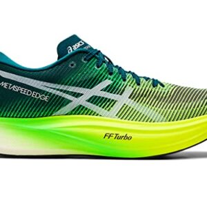 ASICS Unisex METASPEED Edge+ Running Shoes, 12M / 13.5W, Velvet Pine/Safety Yellow