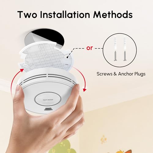 Smoke Detector Carbon Monoxide Detector Combo 10 Year Battery, KARUOTOP Smoke Alarm CO Detector with Large Test/Silence Button, Adhesive or Screw Installation - Image 7