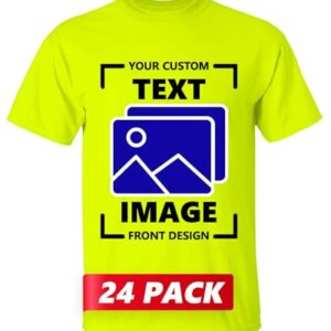 Gildan Custom T-Shirt – Personalized US-Cotton Tee Shirts for Men & Women – Customize Your Own Front and Back Design with Your Image, Logo, Photo, Text – Tshirt in Safety Green, Adult XL, 24