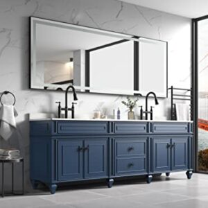 BYCDD Large Wall Mounted Makeup Mirror with Lights, Bathroom Vanity LED Mirror for Over Sink, Fogless Smart Mirror with 3 Color Lighting, Aluminum Framed Vanity Mirror for Restroom Shower Decor,Black