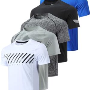 5 Pack Boys Athletic T Shirts, Youth Kids Dry Fit Short Sleeve Tees Performance Tops Activewear Clothing Bulk (Set 3, Large)