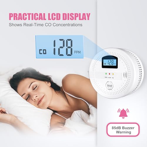 4 Packs Smoke and Carbon Monoxide Detectors, 2 in 1 CO & Smoke Fire Alarm for Home,Smoke Combination CO Alarm with LCD Display,Replaceable Battery Operated, Easy to Install - Image 4