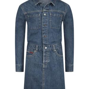 Tommy Hilfiger Girls’ Short Sleeve Lightweight Denim Dress, Collared with Cinched Waist, Dekalb Wash, 7