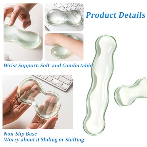 Gel Keyboard Wrist Rest Set, Clear Wrist Rest for Keyboard and Mouse, Ergonomic Keyboard Mouse Wrist Rest for Typing Pain Relief, Suitable for Office, Gaming, Computer, Laptop - Transparent Green - Image 4