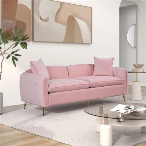 DUYHBAWRS 2 Piece Velvet Upholstered Sofa Sets,Loveseat and 3 Seat Couch Set Furniture with Pillows and Golden Metal Legs - Image 5