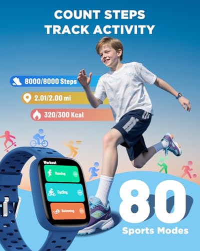 BIGGERFIVE Kids Watch No Phone Needed, 1.8\" Amoled Smart Fitness Watch Pedometer, Heart Rate, Sleep Tracker, 30m Waterproof, Step Counter, Puzzle Games, 100+ Dials, Gifts for Boys Girls 5-16, Blue - Image 6