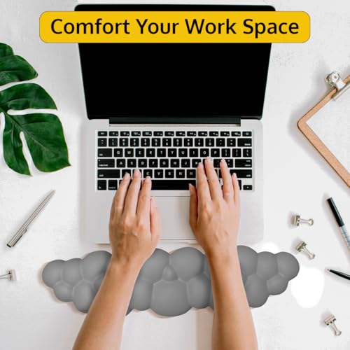 Cloud Keyboard Wrist Rest - Ergonomic Wrist Pad for Keyboard, Cute Arm Rest, Non-Slip Base, Comfortable PU Leather Cloud Palm Support for PC, Mac, Laptop, Office, Work, and Gaming, Gray - Image 6