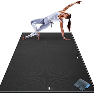 Gorilla Mats Premium Large Yoga Mat – 7′ x 5′ x 8mm Extra Thick & Ultra Comfortable, Non-Slip Barefoot Exercise Mat – Works Great on Any Floor for Stretching, Cardio or Home Gym Workouts