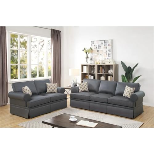 ZSLKDL Charcoal Glossy Polyfiber 2pcs Sofa Set Living Room Furniture Sofa Loveseat Pillows Couch Rolled Armrest - Image 2