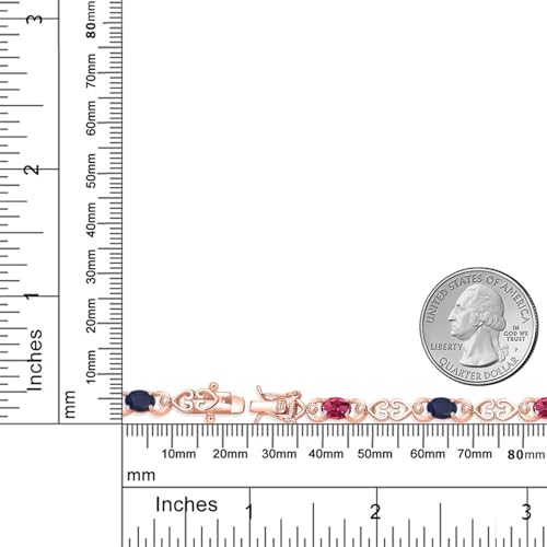 Gemstone Birthstone and Blue Sapphire Heart Link Tennis Bracelet for Women | 18K Rose Gold Plated Silver | Oval 6X4MM | 7.25 Inch Length | Double Locking Fold Over Clasp | Jewelry for Her Mom Wife - Image 6