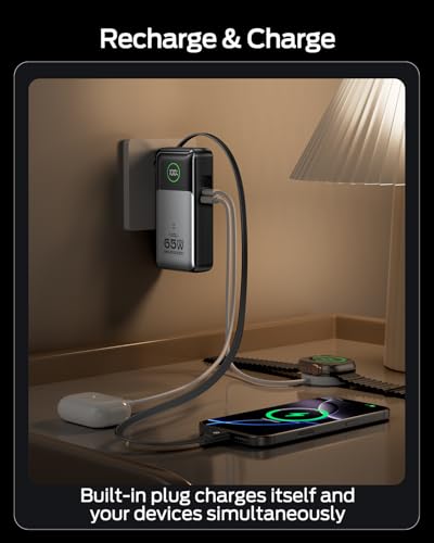 MOVE SPEED Portable Charger Laptop Power Bank 20000mAh 65W, Travel Essentials Battery Pack with Built-in Retractable USB-C Cable & Wall Plug, for MacBook/iPhone 17/16/15/iPad/Galaxy/Dell/HP and More - Image 7