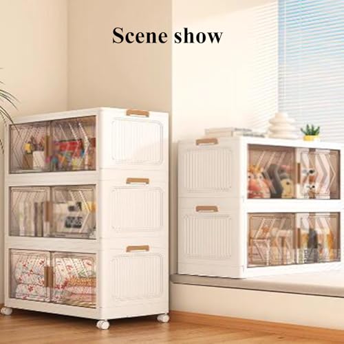 Plastic Storage Bins with Lids Folding Storage Box Cabinet Stackable Storage Bins with Wheels with Clear Doors for Dorm Room - Image 7
