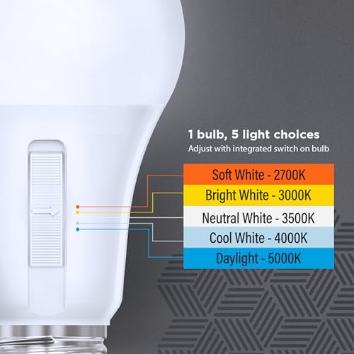 Feit Electric A19 LED Light Bulb, 60W Replacement, Dimmable, Selectable Color Temperatures (2700K-5000K), 800 Lumens, General Purpose Light Bulbs, 15,000-Hour Lifetime, OM60DM/5CCTCA/LED/ 10 Pack - Image 5