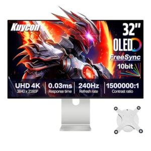 Kuycon Q32S 32” 4k QD-OLED Gaming Monitor, 240Hz, 0.03ms, FreeSync G-Sync, 99% DCI-P3, True 10-bit Color, DisplayHDR 400 True Black, 100W Thunderbolt 4/5/USB4, 1500000:1 (Honeycomb – with Stand)