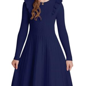 GRACE KARIN Tween Girls Navy Blue Sweater Dress Ruffle Aline Fall Long Sleeve School Dresses Size 12