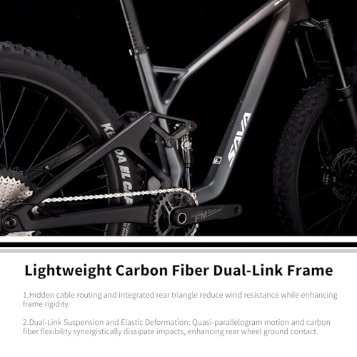 SAVADECK Carbon Fiber Soft Tail Mountain Bike All Terrain Suspension Off-Road Fox Front Fork and Adult Racing, Firepower Orange-M6100-12 Speed (Gray, 29 * 17) - Image 3
