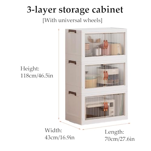 RUJHGL Plastic Storage Bins with Lids Floor Standing Storage Bins with Doors and Wheels Storage Bins Stackable White Nordic Style - Image 2