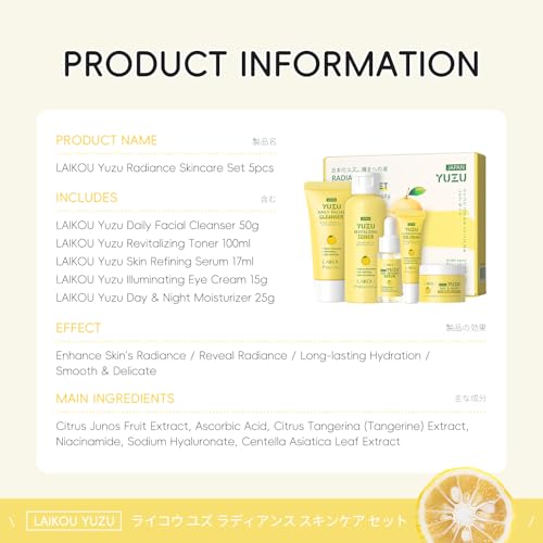 LAIKOU Skin Care Set, Gifts for Women, Skin Care Routine Kit for Women, Skincare Gift Set with YUZU Cleanser, Toner, Serum, Eye Cream, Face Cream Mother's Day Christmas Birthday Daughter Wife - Image 6