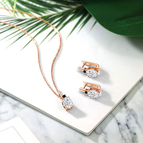 Gem Stone King 18K Rose Gold Plated Silver Pendant and Earrings Jewelry Set Near Colorless Oval 6.37cttw Moissanite and Diamond - Image 4