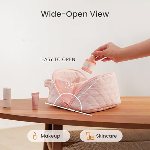 Petition Makeup Bag for Woman,2026 New Wide Open Lay-Flat Water-Resistant Cosmetic Case,PortableTravel Makeup Bag For Woman,for Toiletries & Brushes Large Capacity with Compartments (Beige) - Image 4