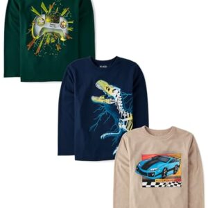 The Children’s Place,Boys,Assorted Everyday Long Sleeve Graphic T-Shirts,multipacks,Controller/Race Car/Dino Skeleton 3-Pack,Medium