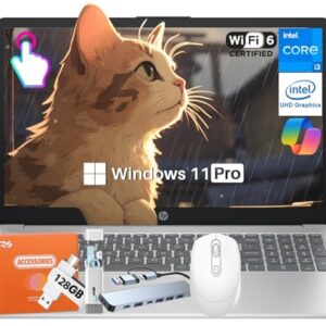 HP 2025 15.6″ Laptop, Intel 13th i3-1315U (Up to 4.5GHz), 15.6″ HD Touchscreen, 64 GB RAM, 2 TB SSD, Wi-Fi 6E, Copilot AI, Intel UHD Graphics, Windows 11 Pro, for Business & Student, w/Accessories