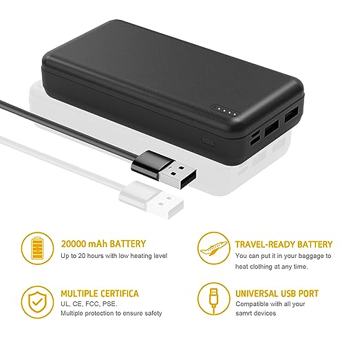 Whsahans 5V 2A 20000mah Heated Vest Heated Jacket Battery Pack Power Bank Rechargeable Battery for for Heated Vests Heated Jackets Heated Hoodies for Men Women(No DC Port, Not Suit for 7.4v) - Image 6