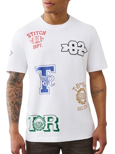 True Religion Men’s SS Embroidery Uni Logo Tee Jet – 100% Cotton Graphic T-Shirt with Crew Neck & Iconic Streetwear Style | Optic White, Large - Image 2