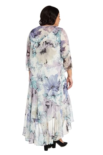 R&M Richards Women's Elegant Floral High-Low Chiffon Dress W/ 3/4 Sleeve Sheer Cropped Bolero | Daytime Whimsical Sundress Blue/Lavender - Image 7