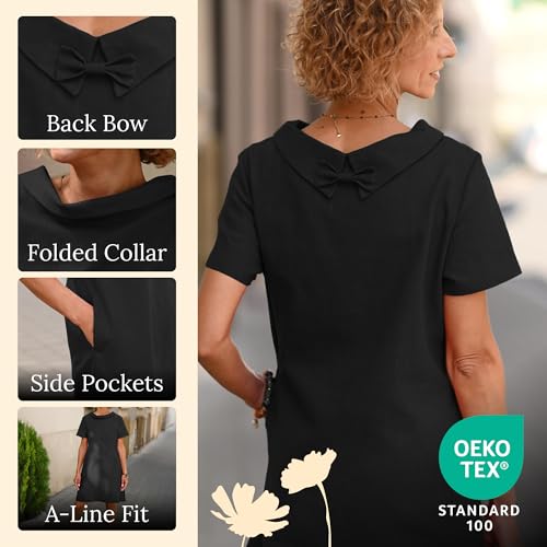 LeMuse Women’s Linen A-Line Dress – Short Sleeve Above the Knee Casual Dress with Pockets, Breathable Lightweight Fabric, Flattering Fit for All Body Types, Versatile Wear for All Seasons - Black (XL) - Image 4