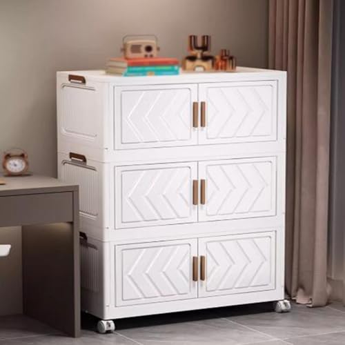 Multi-Layer Storage Bins with Lids Plastic Storage Bins Folding Stackable Clothes & Book Storage with Wheels for Dorm Room - Image 7