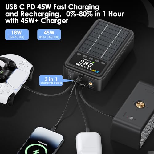 JIYHF Portable Power Station 74Wh, Solar Generator & Backup Power with 45W USB-C PD, 3000A Jump Starter with Air Compressor, Ideal as a Portable Power for Emergency, car Battery Jumper, RV, inflate - Image 7
