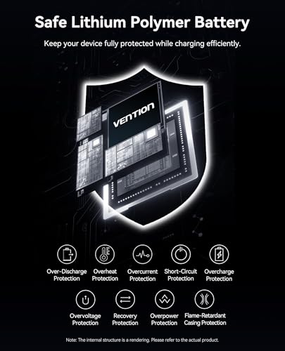 VENTION 45W Power Bank, CCC Certified 20000mAh with Built-in USB-C Cable, Fast Charging Travel Portable Charger with LED Digital Display for iPhone 17/16/15 Xiaomi Galaxy S26/S25 iPad Laptop(Gray) - Image 8