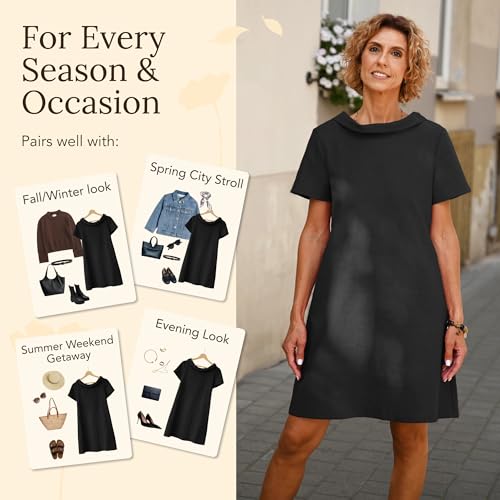LeMuse Women’s Linen A-Line Dress – Short Sleeve Above the Knee Casual Dress with Pockets, Breathable Lightweight Fabric, Flattering Fit for All Body Types, Versatile Wear for All Seasons - Black (XL) - Image 5
