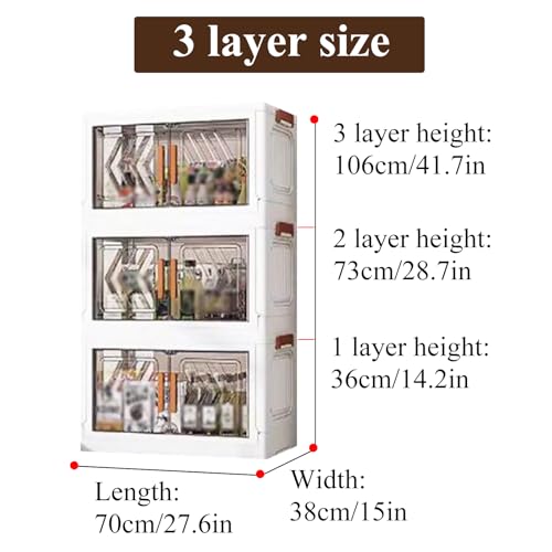 Plastic Storage Bins with Lids Folding Storage Box Cabinet Stackable Storage Bins with Wheels with Clear Doors for Dorm Room - Image 3