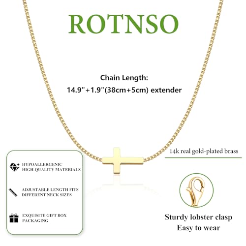 Rotnso Cross Necklace for Women 14K Gold Plated Dainty Small Sideways Cross Pendant Choker Simple Trendy Cute Cross Charm Box Chain Necklace Easter Basket Stuffers Baptism Religious Faith Jewelry Gift - Image 5