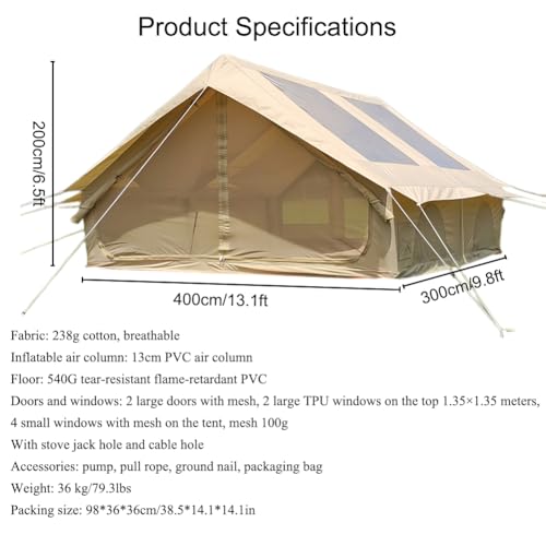 BOOMLATU Cotton Canvas Inflatable Tents for Camping with Stove Jack Hole and Cable,2/4/6 Person Tent with 2 Large TPU Skylights and Pump,Mesh Windows,Easy Setup 4 Season Glamping Tent - Image 2