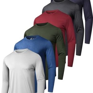 6 Pack Men\’s Quick Dry Long Sleeve Shirts Moisture Wicking Sun Protection UV UPF SPF Performance T-Shirt for Casual Workout L