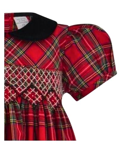 Carriage Boutique Girls Plaid Short Sleeve Red Hand Smocked Dress for Baby & Toddler Girls – Classic Plaid Party Outfit for Special Occasions and Photos - Image 3